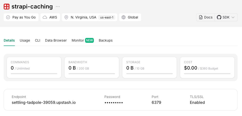 Upstash Redis connection details